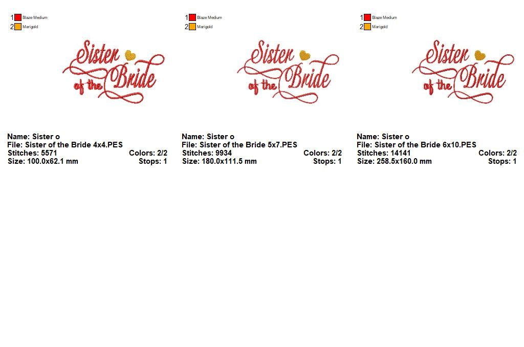 Sister of the Bride - Satin Stitch - Machine Embroidery Design