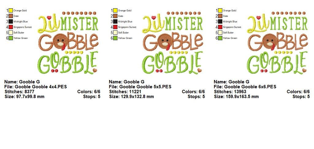 Cute Thanksgiving Turkey Gobble Phrase – Fill Stitch – Machine Embroidery Design