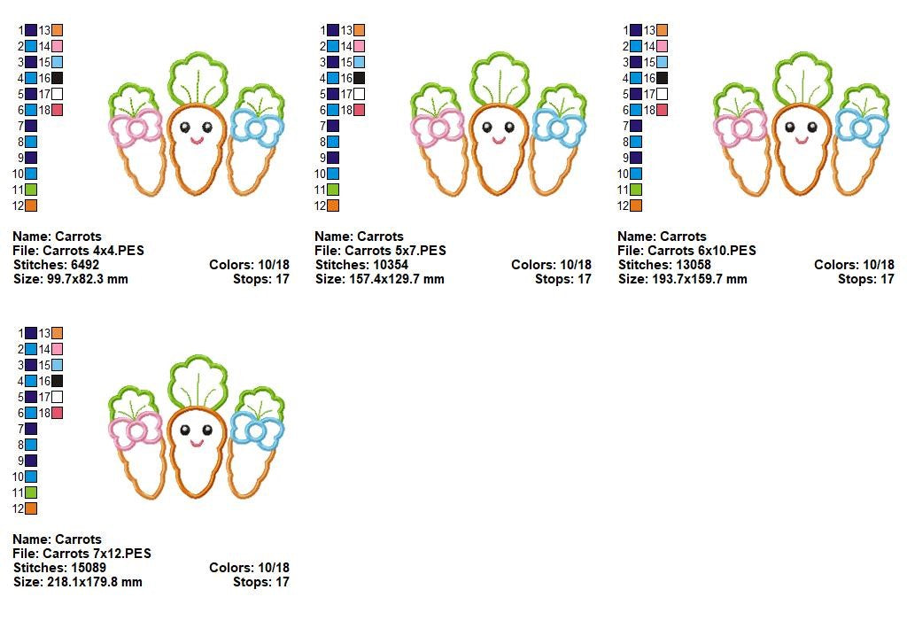 Sweet Bunny Carrots - Appliqué - Machine Embroidery Design