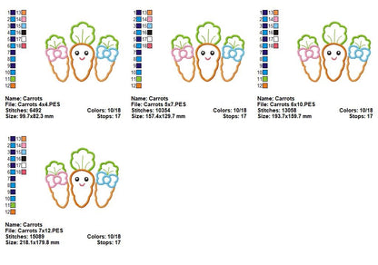 Sweet Bunny Carrots - Appliqué - Machine Embroidery Design