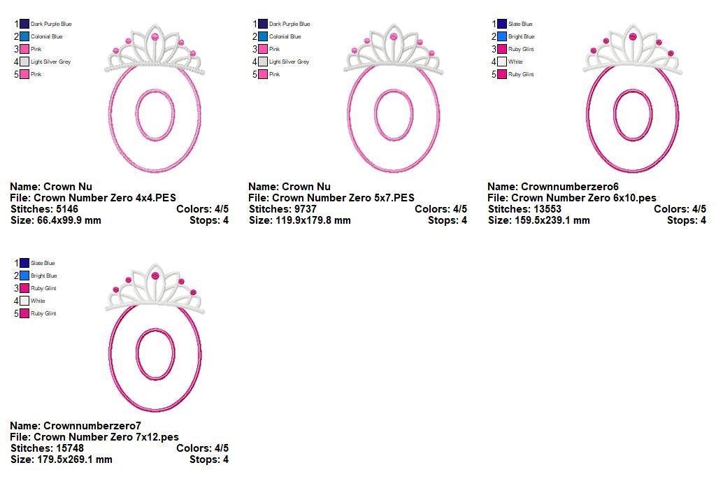 Princess Crown Number Zero Appliqué – Machine Embroidery Design