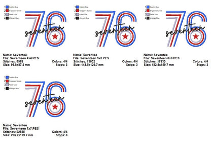 ⭐ Seventeen 76 Americana ❤️ – Fill Stitch – Machine Embroidery Design