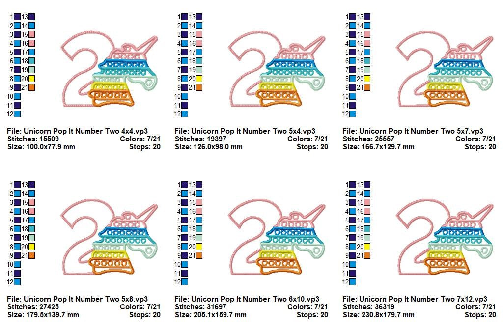 Unicorn Pop It Number 2 - Appliqué - Machine Embroidery Design