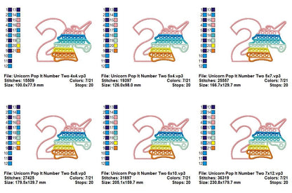 Unicorn Pop It Number 2 - Appliqué - Machine Embroidery Design