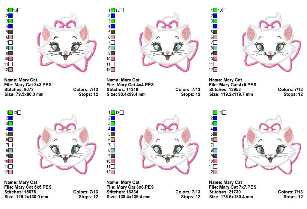 Sweet Marie Cat - Appliqué - Machine Embroidery Design