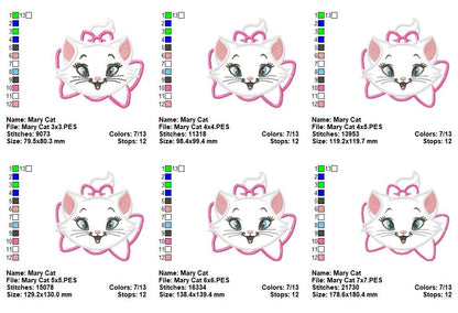 Sweet Marie Cat - Appliqué - Machine Embroidery Design