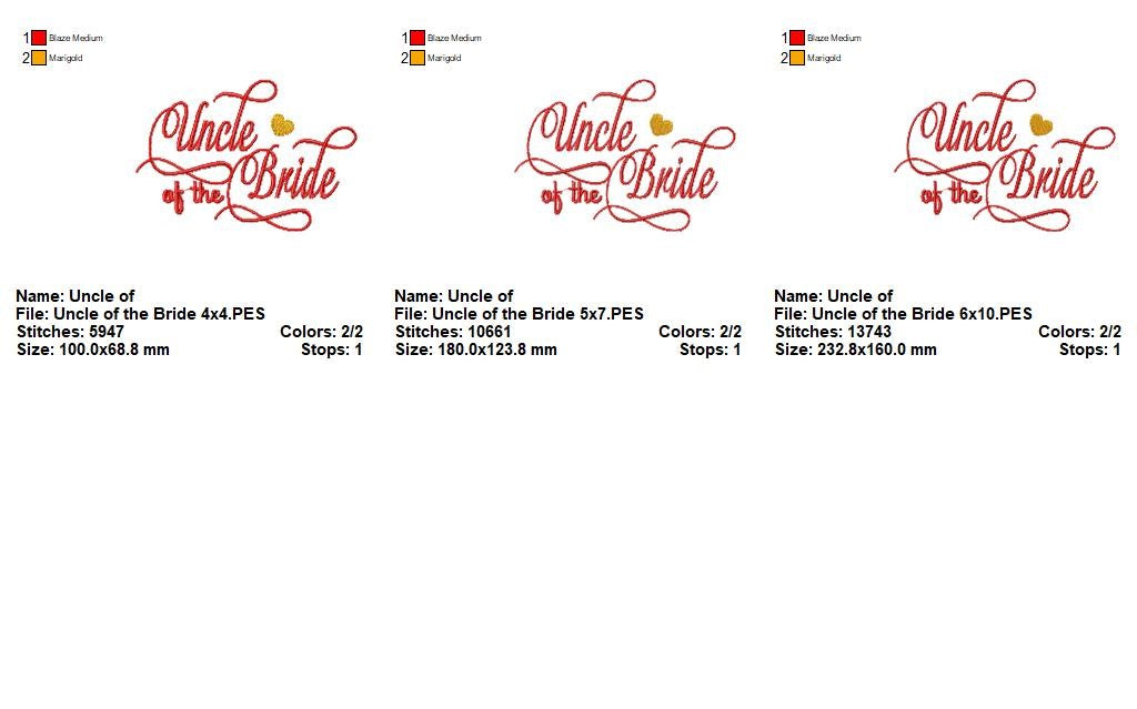 Uncle of the Bride - Satin Stitch - Machine Embroidery Design