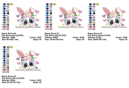 Sweet Bunny Girl Peeking – Appliqué – Machine Embroidery Design