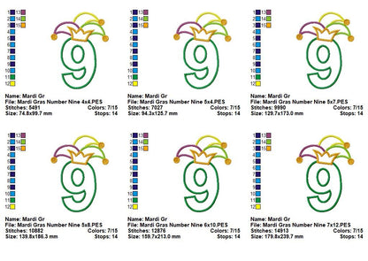 Mardi Gras Number Nine - Applique - Machine Embroidery Design