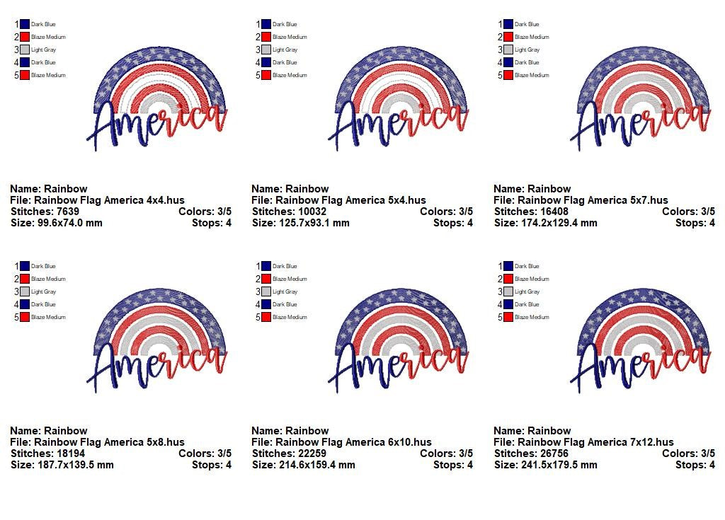 Patriotic America Rainbow - Rippled Stitch - Machine Embroidery Design