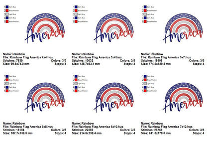 Patriotic America Rainbow - Rippled Stitch - Machine Embroidery Design