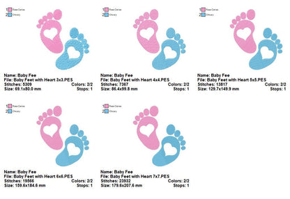 Tiny Baby Feet with Hearts - Fill Stitch - Machine Embroidery Design