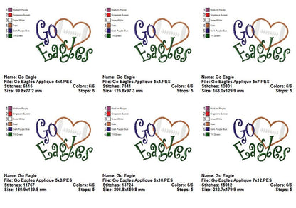 Go Eagles Football Heart – Appliqué – Machine Embroidery Design
