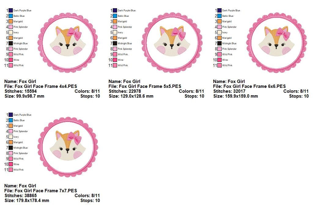Sweet Fox Face Bundle - Appliqué - Machine Embroidery Design