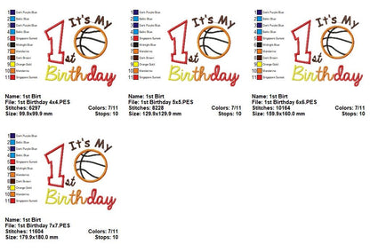 Basketball First Birthday - Applique - Machine Embroidery Design