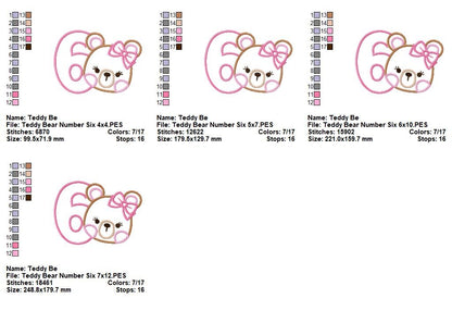 Sweet Teddy Girl Birthday Numbers – Appliqué – Machine Embroidery Design