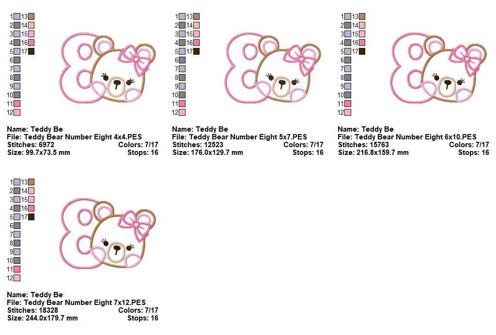 Sweet Teddy Girl Birthday Numbers – Appliqué – Machine Embroidery Design