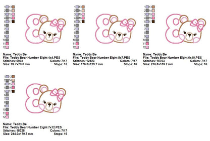Sweet Teddy Girl Birthday Numbers – Appliqué – Machine Embroidery Design