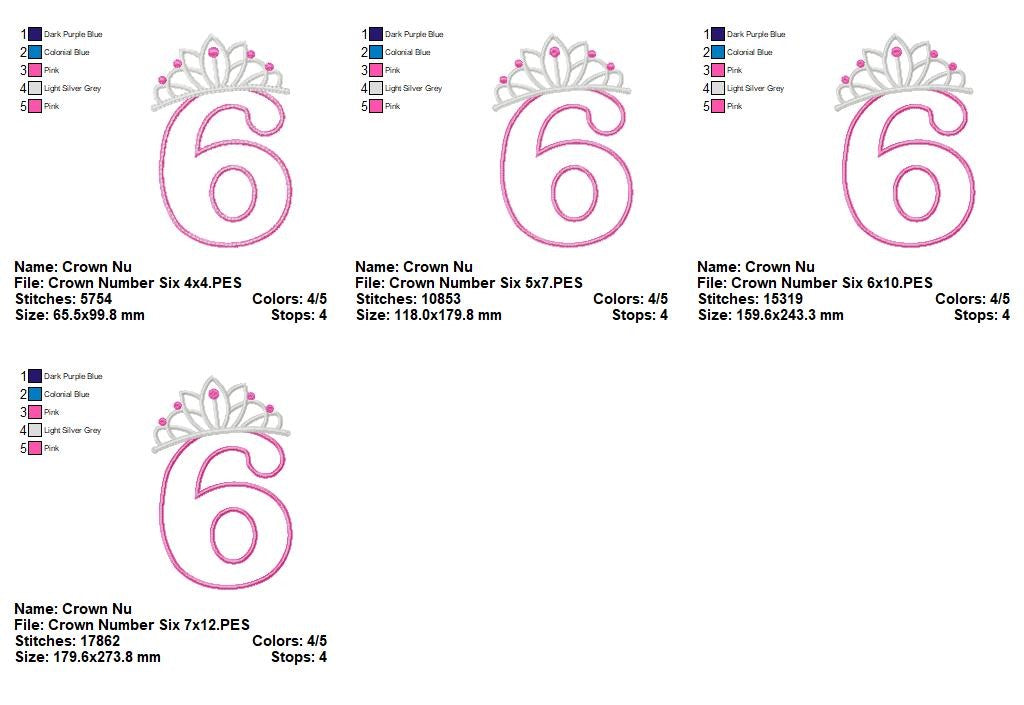 Princess Crown Number 6 – Appliqué – Machine Embroidery Design