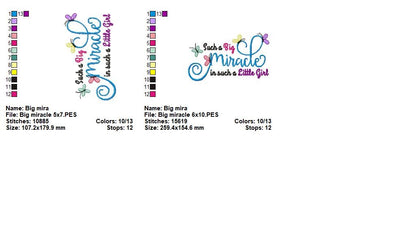 Such a Big Miracle in Such a Little Girl – Satin Stitch – Machine Embroidery Design