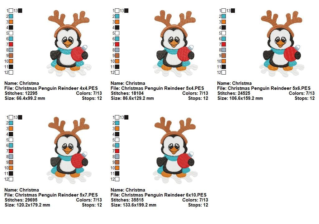 Christmas Penguin Bundle – Fill Stitch – Machine Embroidery Design