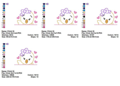 Cute Chick Girl with Bow and Hearts – Appliqué – Machine Embroidery Design