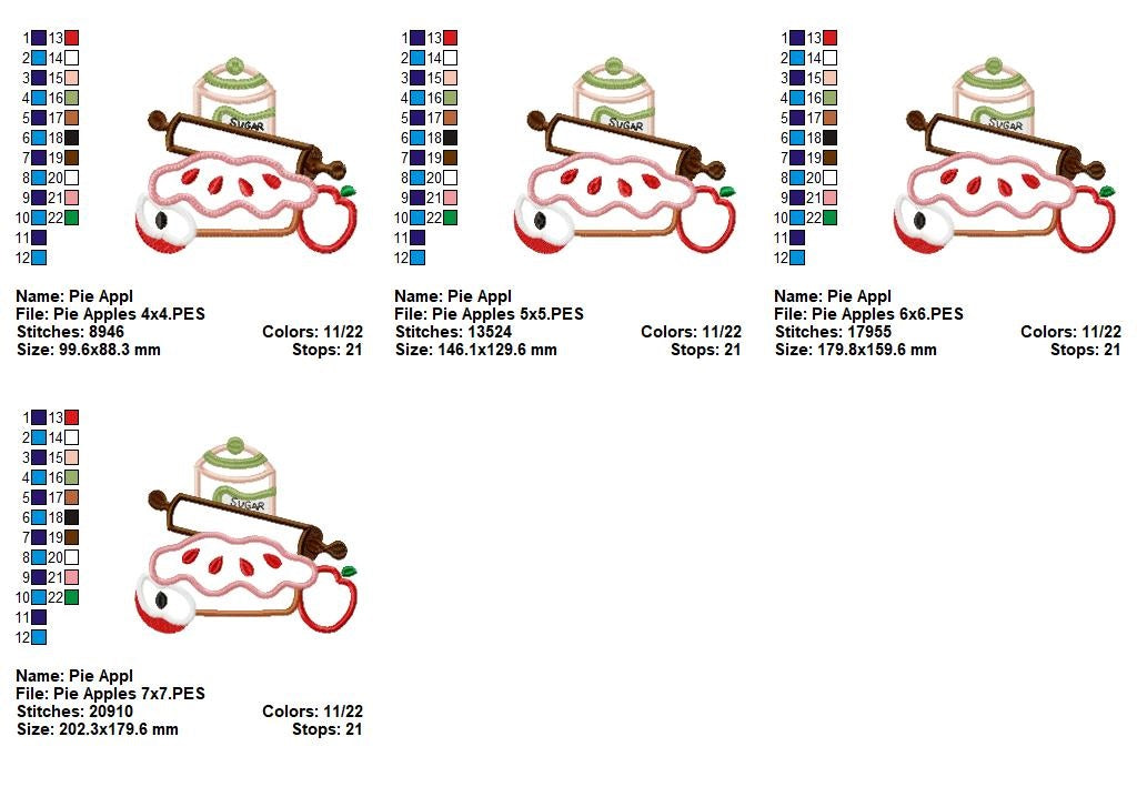 Apples, Roll and Pie - Applique - Machine Embroidery Design