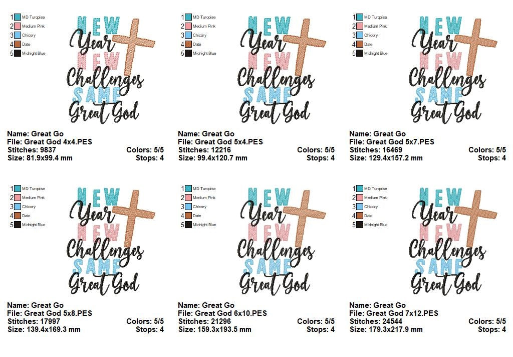 New Year New Challenges Same Great God - Rippled Stitch - Machine Embroidery Design