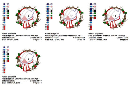 Sweet Christmas Elephant Wreath - Appliqué - Machine Embroidery Design