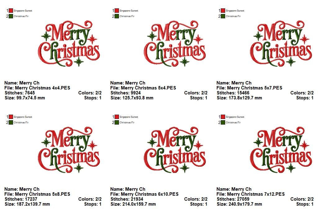 Holiday Merry Christmas Lettering Set – Satin Stitch – Machine Embroidery Design
