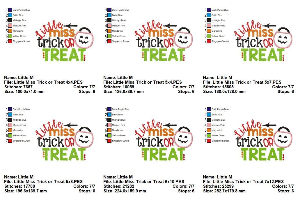Little Miss Trick or Treat – Appliqué – Machine Embroidery Design