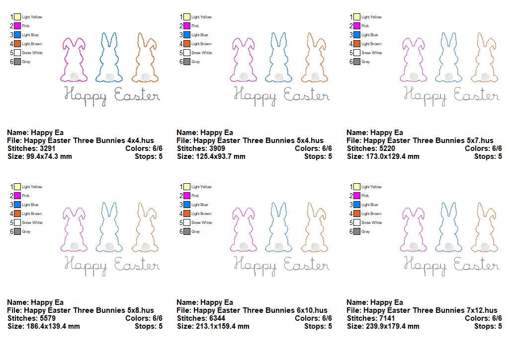 Happy Easter Three Bunnies - Raggy Appliqué - Machine Embroidery Design