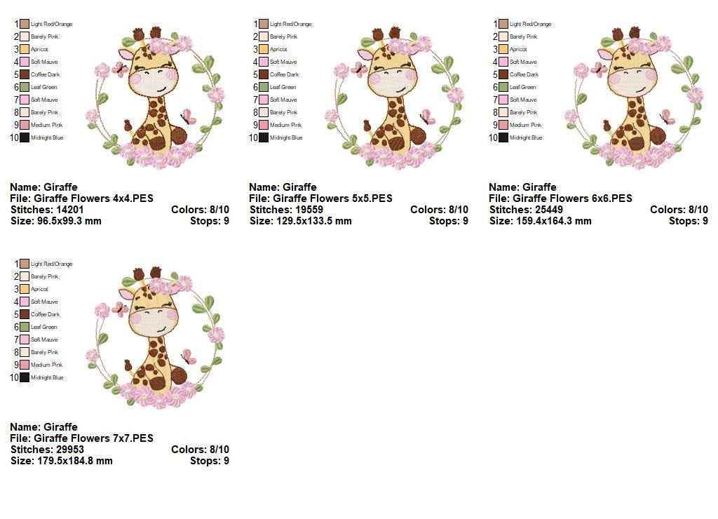 Floral Giraffe – Fill Stitch – Machine Embroidery Design