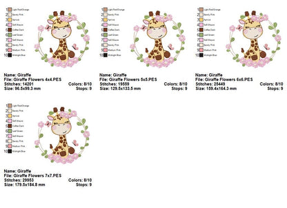 Floral Giraffe – Fill Stitch – Machine Embroidery Design