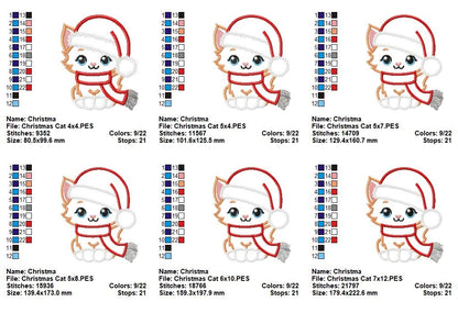 Cute Christmas Cat - Applique - Machine Embroidery Design