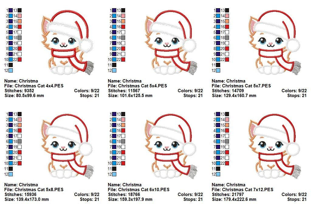 Cute Christmas Cat - Applique - Machine Embroidery Design