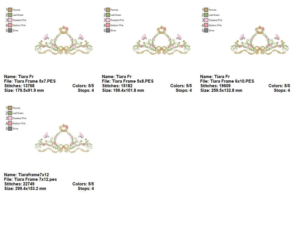 Princess Bloom Frame with Crown, Butterflies & Lovely Bow – Fill Stitch – Machine Embroidery Design