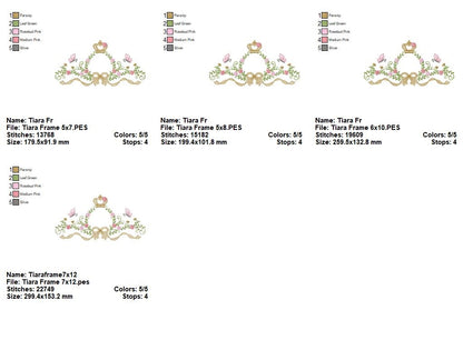 Princess Bloom Frame with Crown, Butterflies & Lovely Bow – Fill Stitch – Machine Embroidery Design