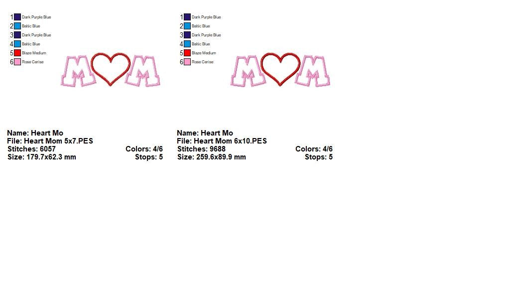 Sweet Mom Heart - Appliqué - Machine Embroidery Design