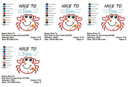Nice to Sea Cute Crab - Appliqué - Machine Embroidery Design
