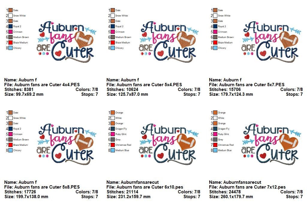 Auburn Fans Are Cuter - Fill Stitch - Machine Embroidery Design