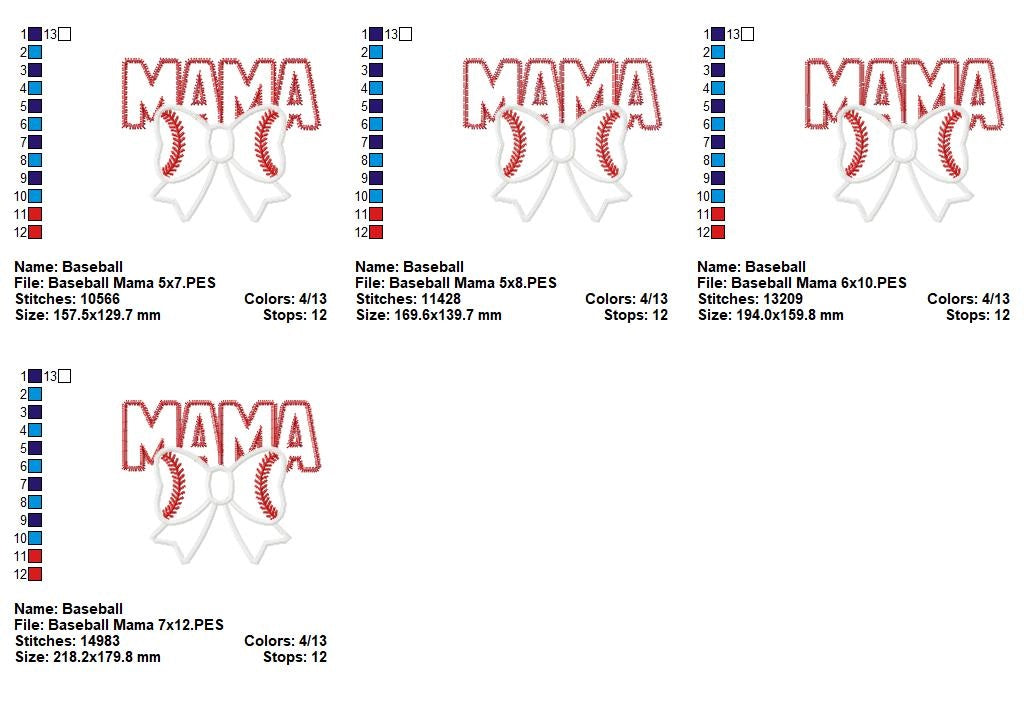 Baseball Mama - Applique - Machine Embroidery Design
