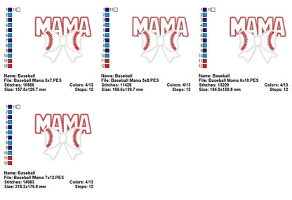 Baseball Mama - Applique - Machine Embroidery Design