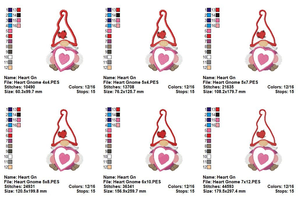 💝 Valentine Gnome with Heart 💌 – Applique - Machine Embroidery Design