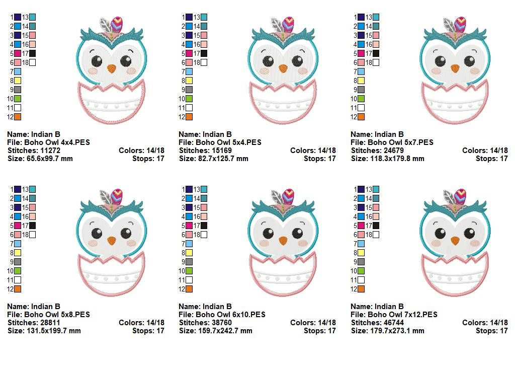 Boho Owl Adventure Set – Appliqué – Machine Embroidery Design