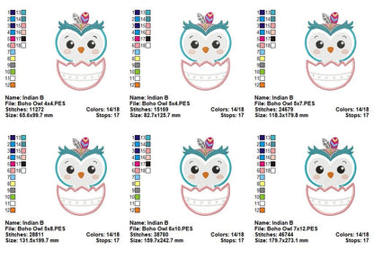 Boho Owl Adventure Set – Appliqué – Machine Embroidery Design