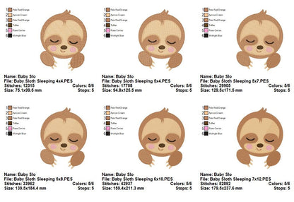 Sweet Baby Sloth Collection – Fill Stitch – Machine Embroidery Design