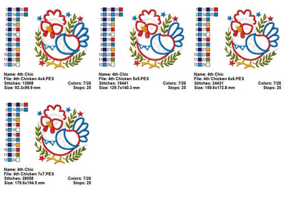 🎆 Patriotic Chicken Parade – Applique – Machine Embroidery Design