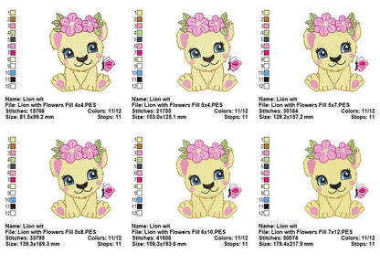 Sweet Floral Lion Cub - Fill Stitch – Machine Embroidery Design