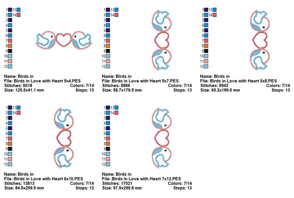 Birds in Love with Heart – Appliqué – Machine Embroidery Design
